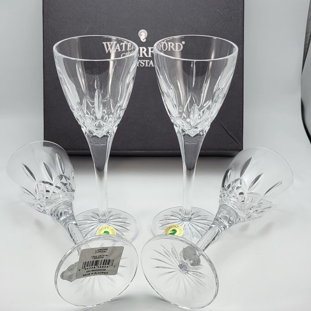 Waterford Cut Crystal Lismore Nouveau Long Stem Cordial Glasses Set Of Four New